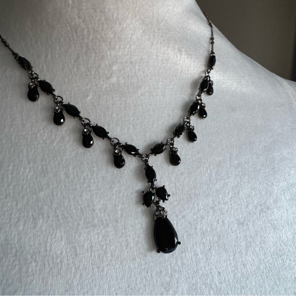 Black Teardrop Crystal Statement Necklace – Adjustable 16-18” - Picture 2 of 4